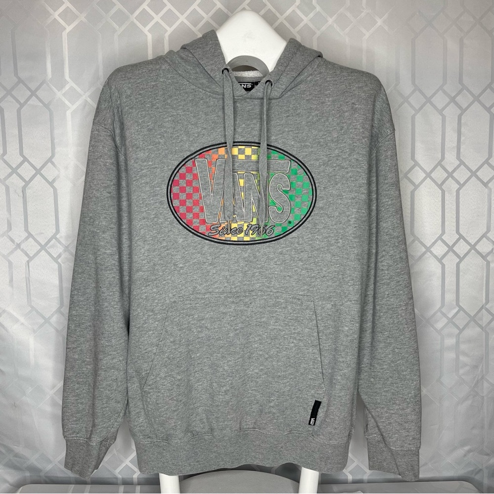 Vans Classic Fit Heather Gray Cotton Blend Graphic Pullover Hoodie Size M